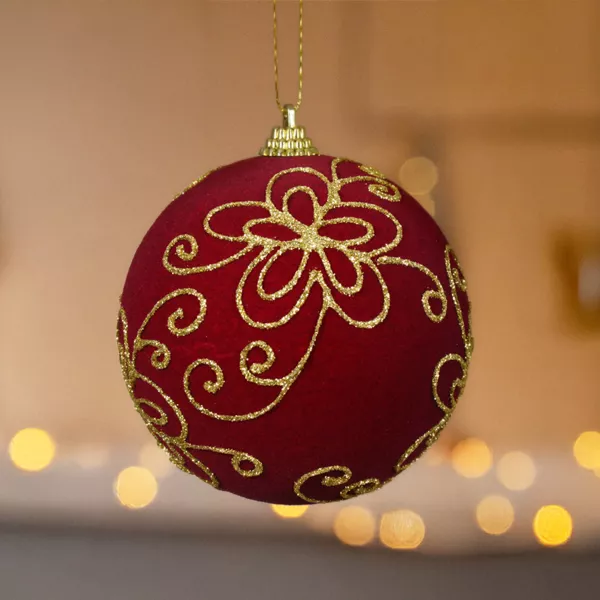 Set von 12 Weihnachtskugeln (D100 mm) Schloss Bordeaux und Gold