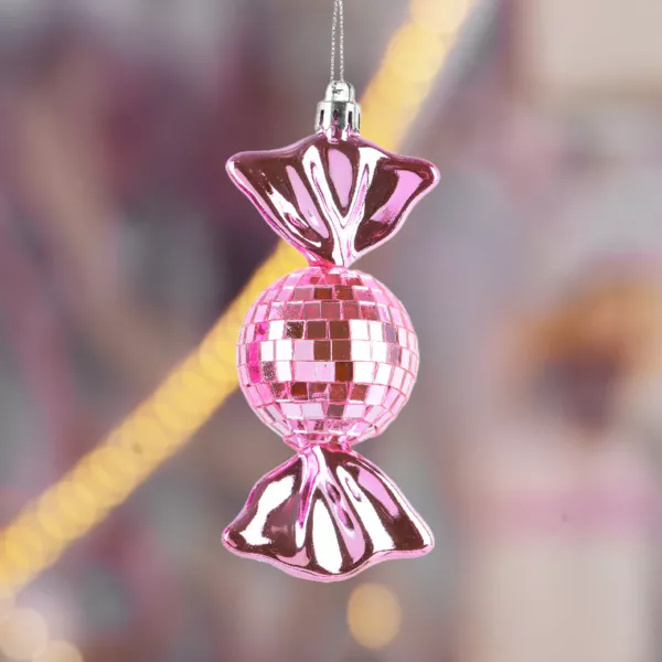 Lot de 3 suspensions de Noël (H12 cm) Bonbons disco Rose