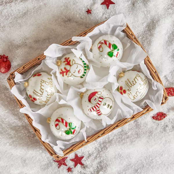 Set di 6 palline di Natale in vetro (D100 mm) Tenerezze Bianco perlato