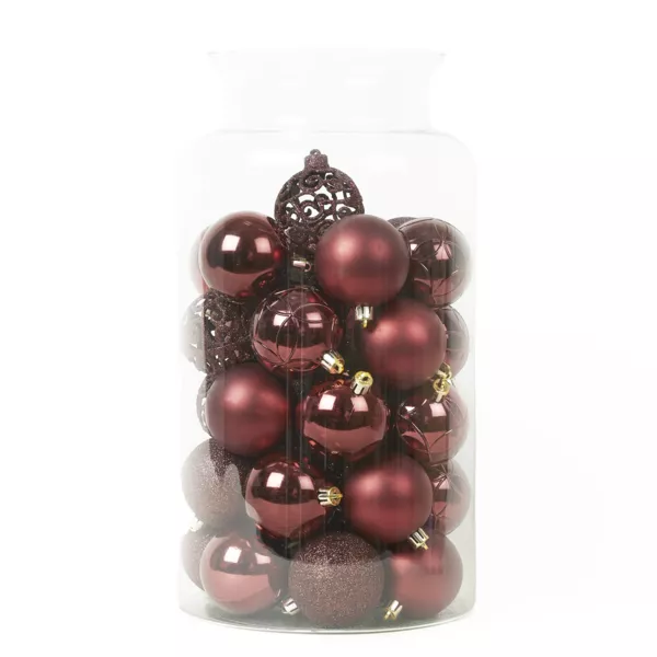 Lot de 35 boules de Nol (D60 mm) Aravis mix Bordeaux