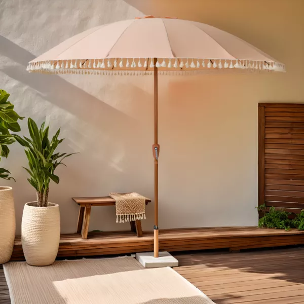 Ombrellone da giardino rotondo con frange (D2.5 m) Mexico Rosa pesca