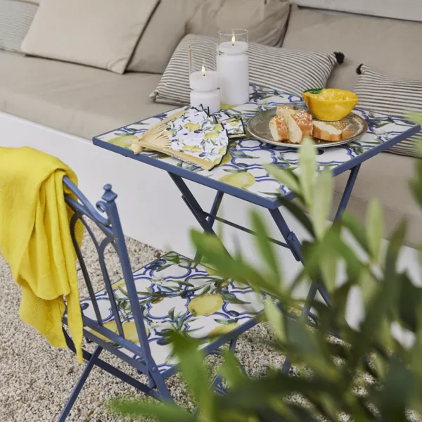 Table bistrot carr�e pliable en mosa�que (58 x 58 cm) Sorrento Bleu