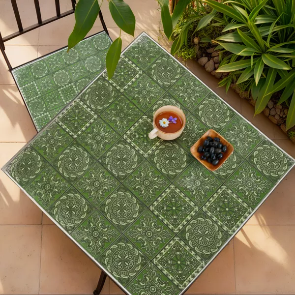 Table bistro carr�e fixe en mosa�que (58 x 58 cm) Aveiro Gris et vert olive