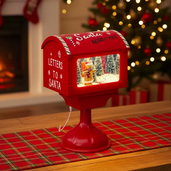Cassetta postale luminosa LED con pile (H41 cm) Pupazzo di neve Rosso