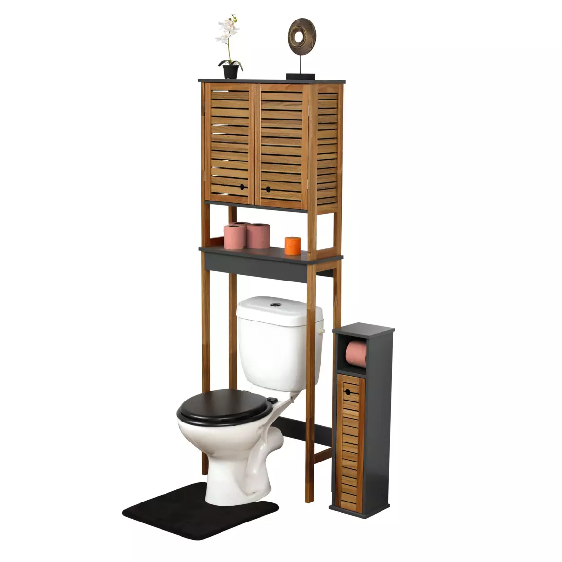 Meuble dessus WC 60 x H173 cm Element Acacia Deco salle de bain Eminza