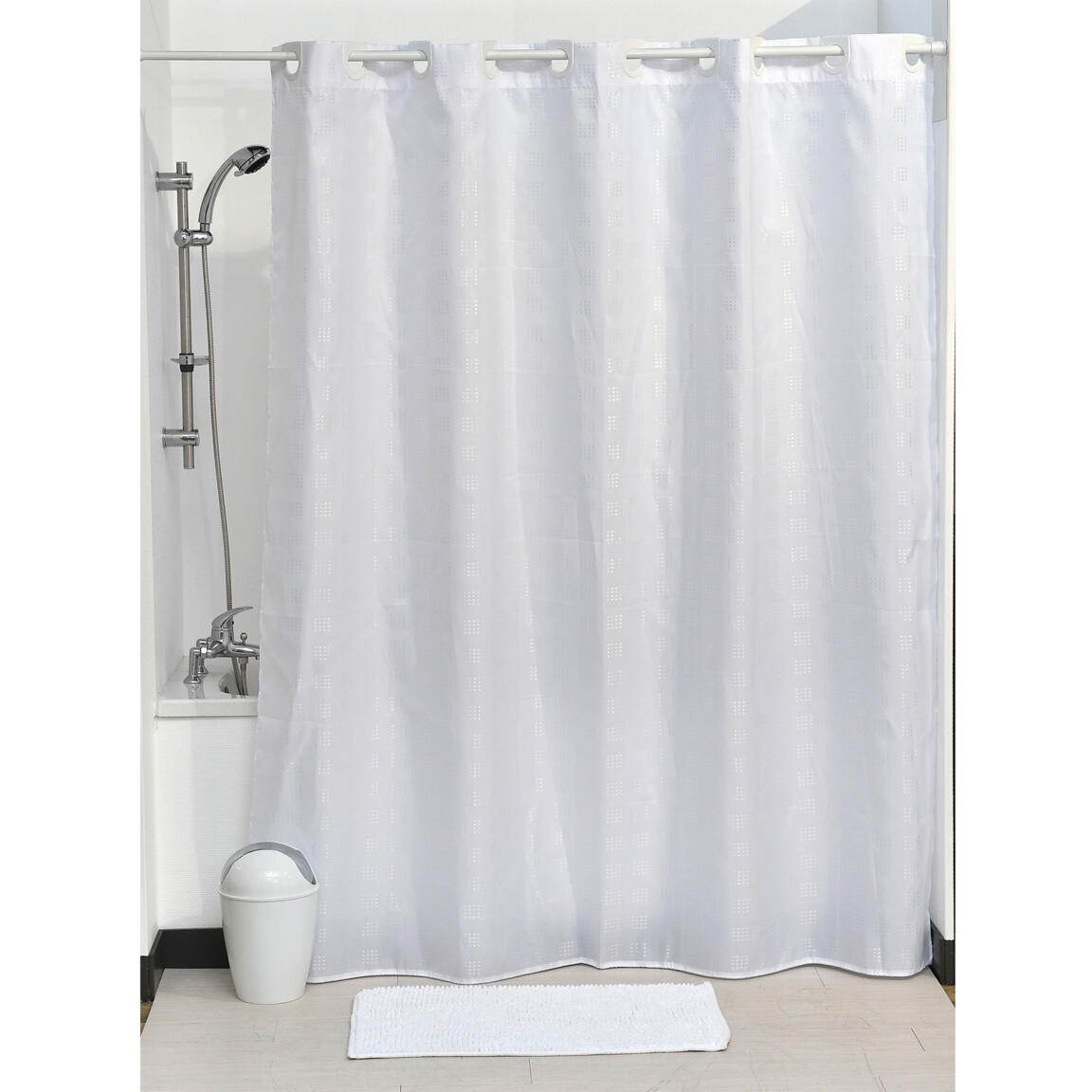 Rideau de douche (200 cm) Orchizen Blanc - Déco salle de bain - Eminza