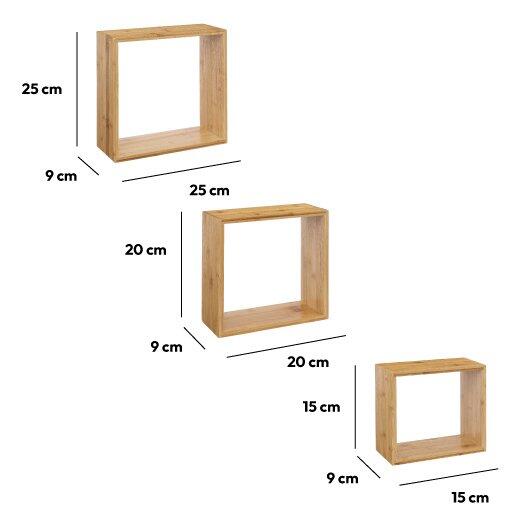 Set di 3 mensole cubo Fixy Bambù Naturale - Decorazioni da parete - Eminza