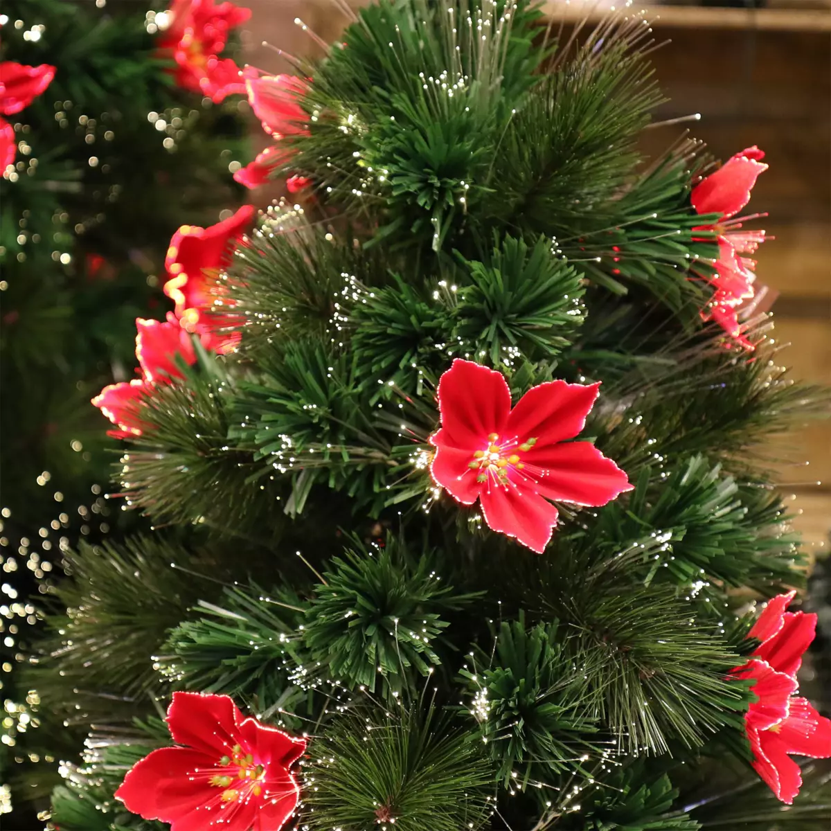 Sapin De Noël Artificiel Lumineux 120 Cm - Avec Fibres Optiques Colorées Et Flocons De Neige LED - Décoration Intérieure/extérieure - 7