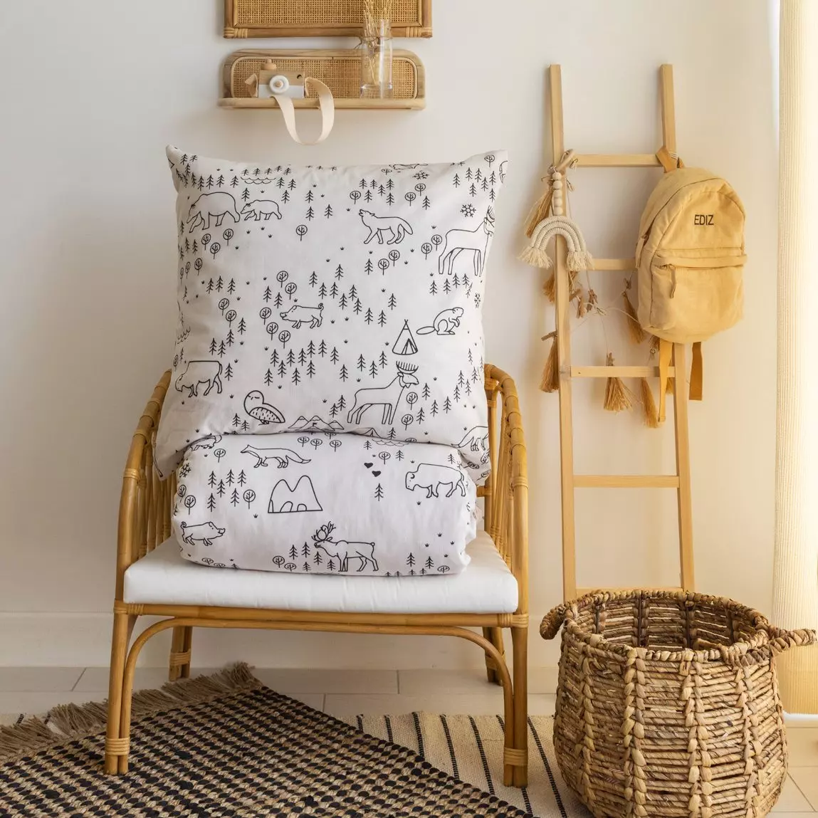 Funda Nórdica y una funda para almohada infantil en algodón (140 cm) Wild  Crudo