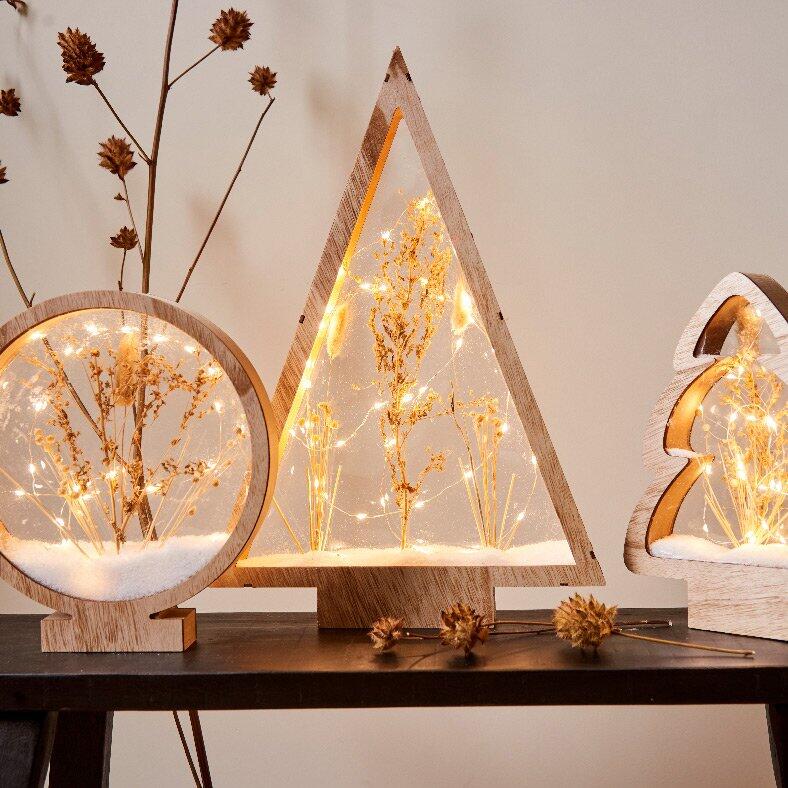 Sapin triangle à piles lumineux Blanc chaud 40 LED - Déco de Noël