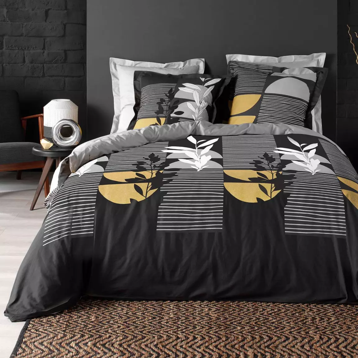 Funda Nordica y dos fundas para almohadas algodon 240 cm Asior Negro Ropa de cama Eminza