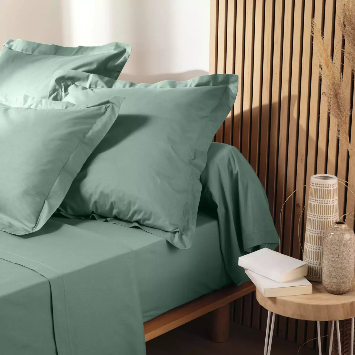 Housse De Traversin 15x40 Cm - 100% Coton, Fermeture éclair - Lavable, Vert Sauge - Luxoon