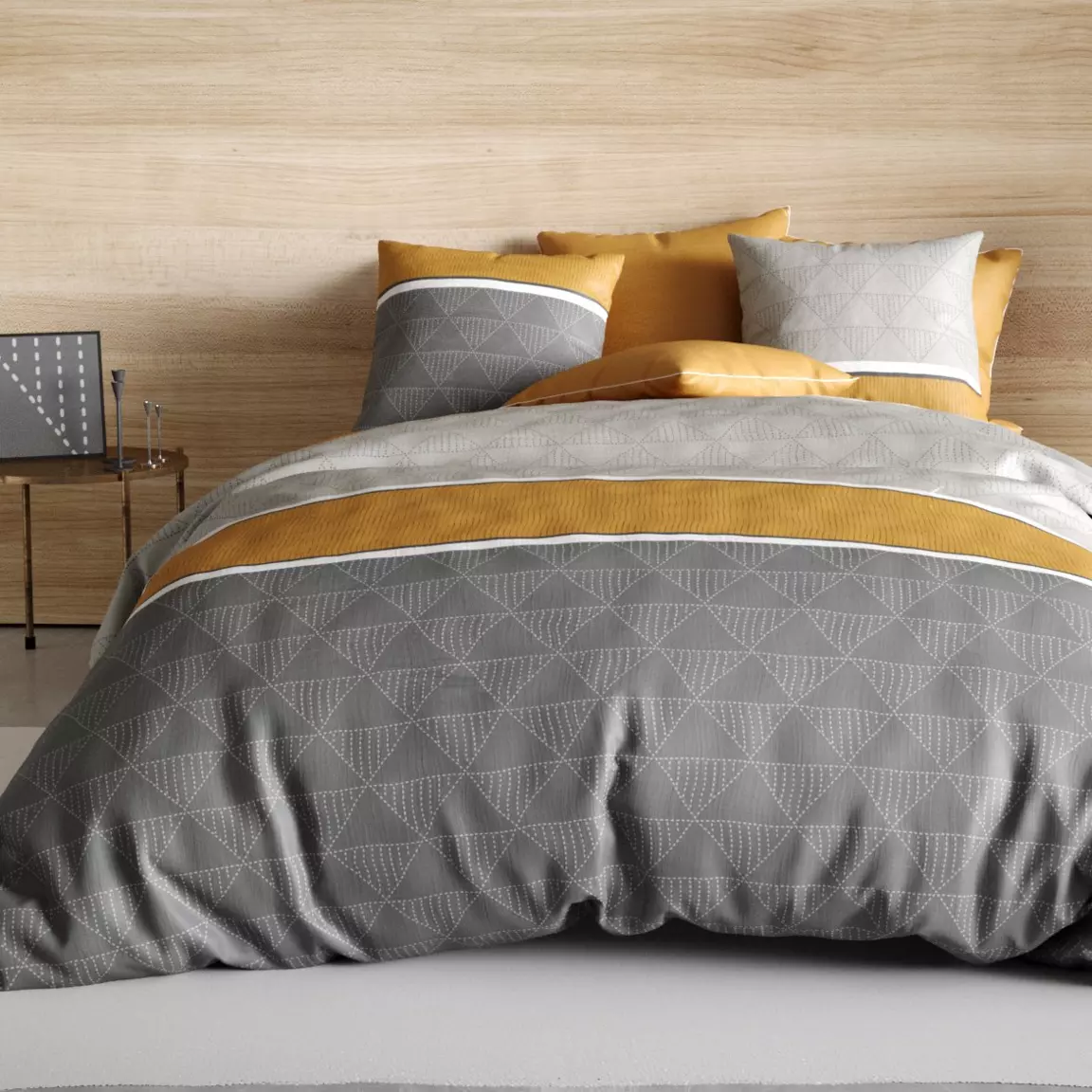 Funda nordica y dos fundas de almohada en algodon 200 cm Balmaz Amarillo Ropa de cama Eminza