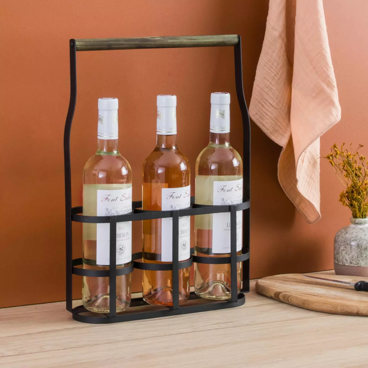 Porte-bouteilles En Bois Atmosphera - 30x30 Cm, Capacité 12 Bouteilles, Style Rétro En Paulownia