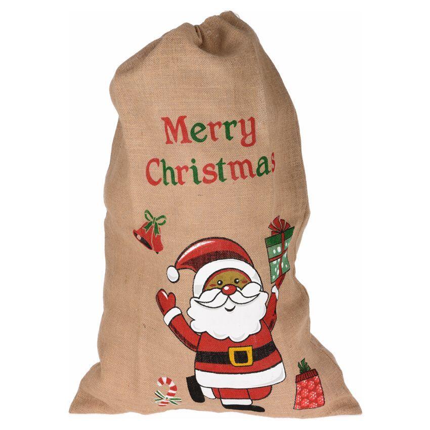 Sac cadeau en tissu Merry christmas Rouge - Déco de Noël pour la maison -  Eminza