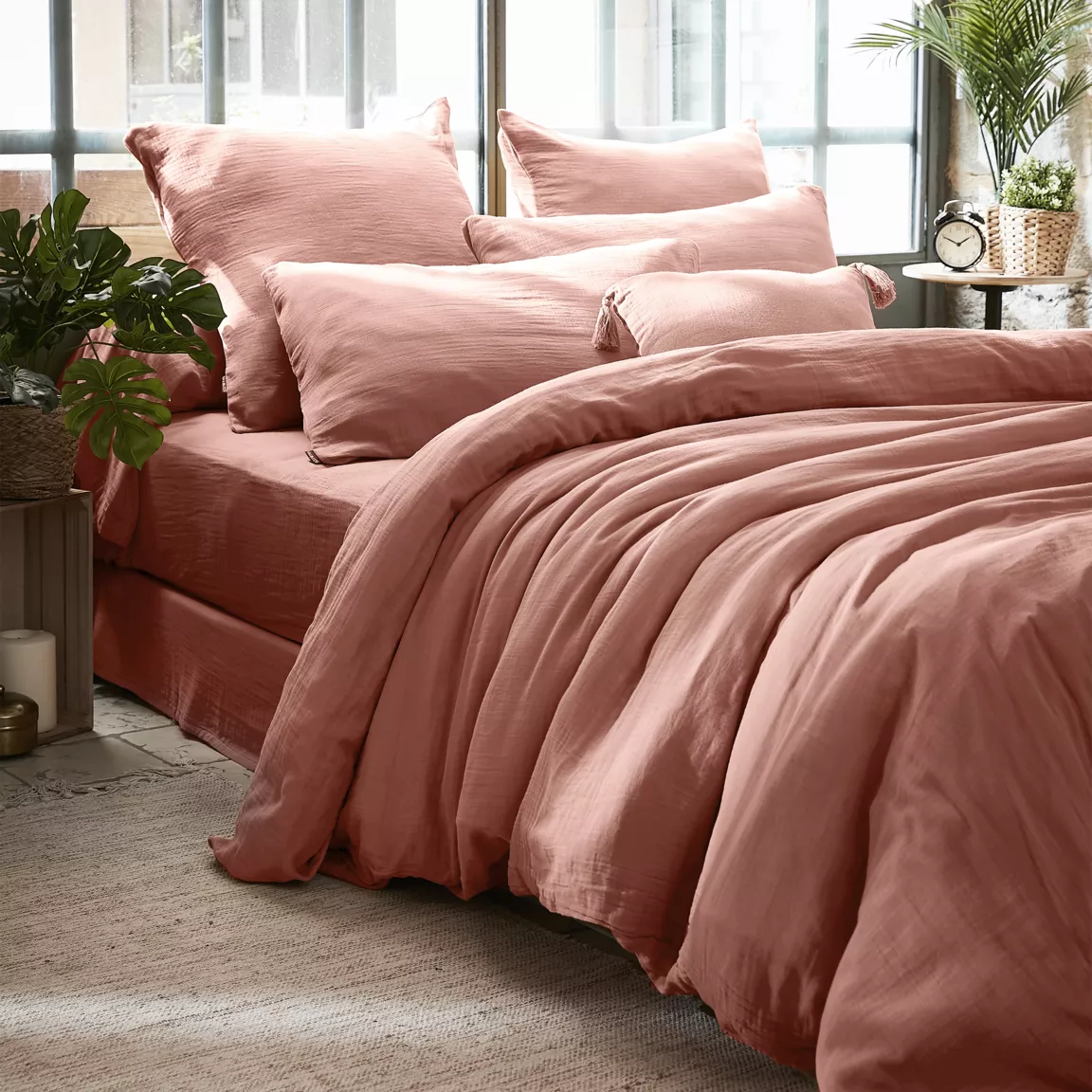 Housse de couette gaze de coton (240 x 220 cm) Gaïa Rose pêche