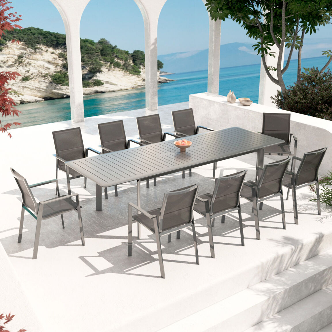 Tavolo da giardino allungabile alluminio 10 posti (286 x 100 cm) Portofino  - Grigio antracite