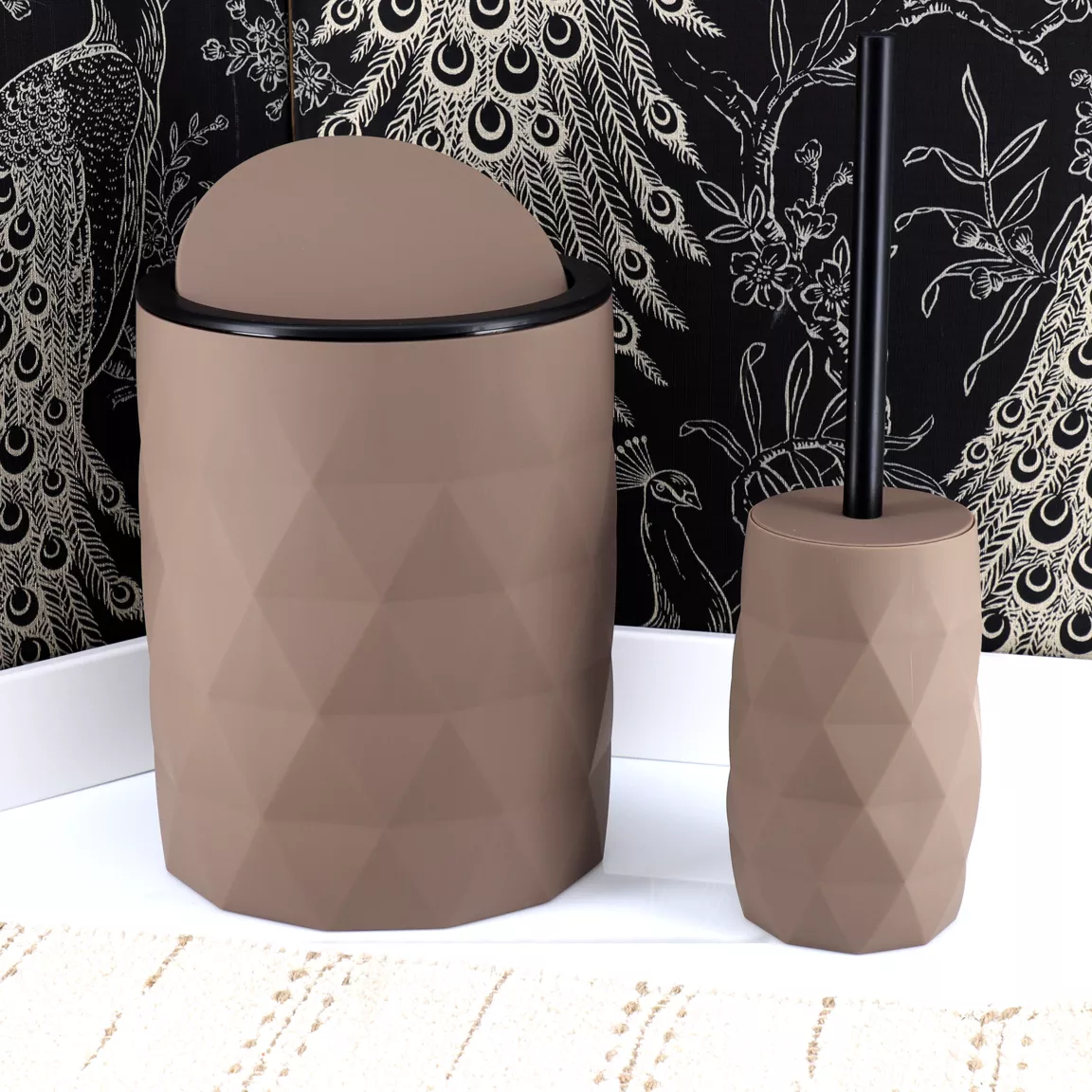Cubo de basura para bano goma 6L Rubby Marron Decoracion de bano Eminza