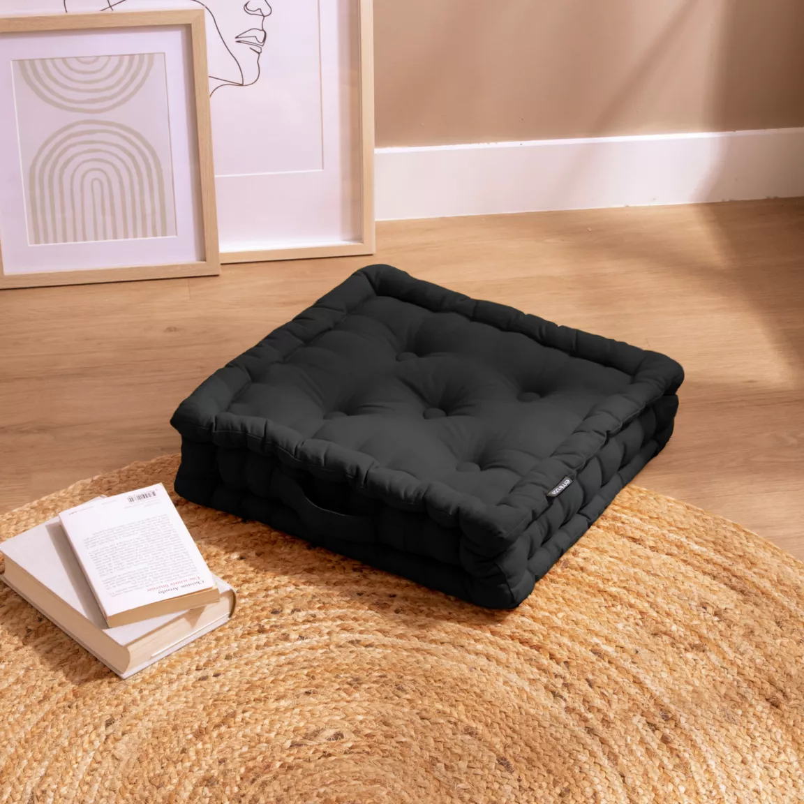 Cojin de suelo en algodon 40 x 40 cm Pixel Negro Decoracion textil Eminza