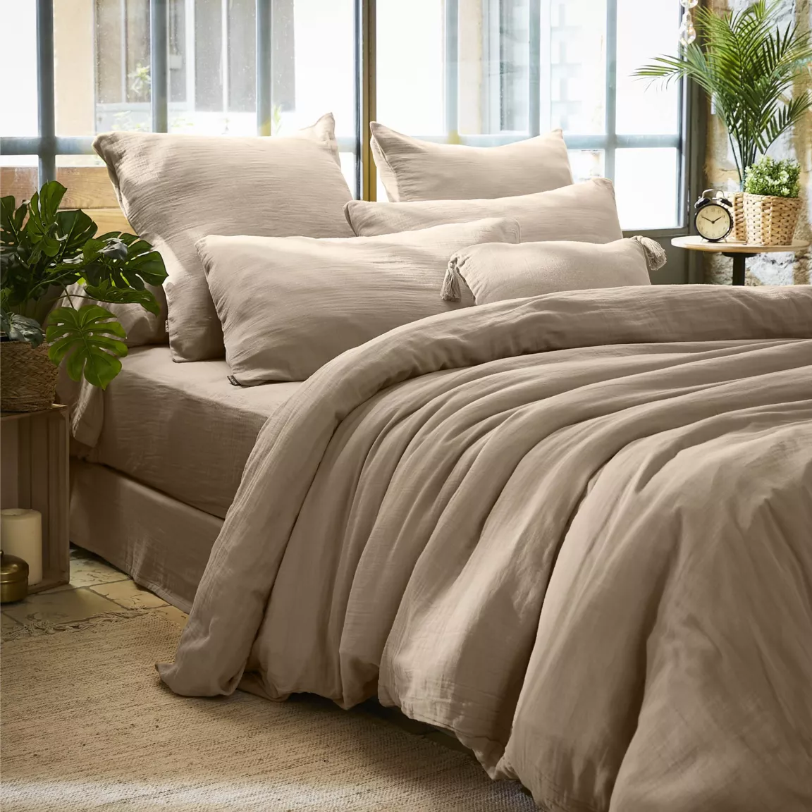 Housse de couette gaze de coton (240 x 220 cm) Gaïa Ficelle