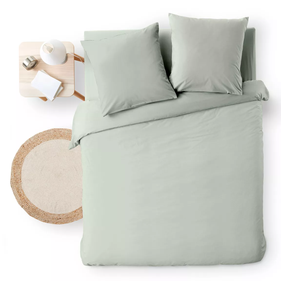 Housse de couette et deux taies d'oreiller coton (240 x 220 cm) Meline Vert sauge