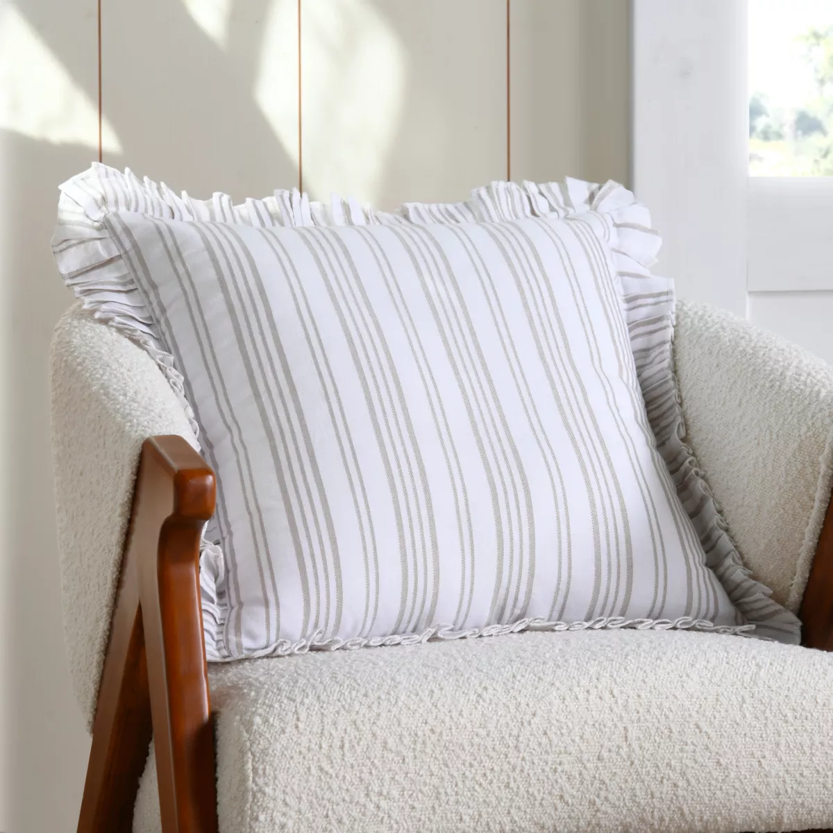 Cuscino quadrato in cotone (50 x 50 cm) Joséphine Ecru Tessuto