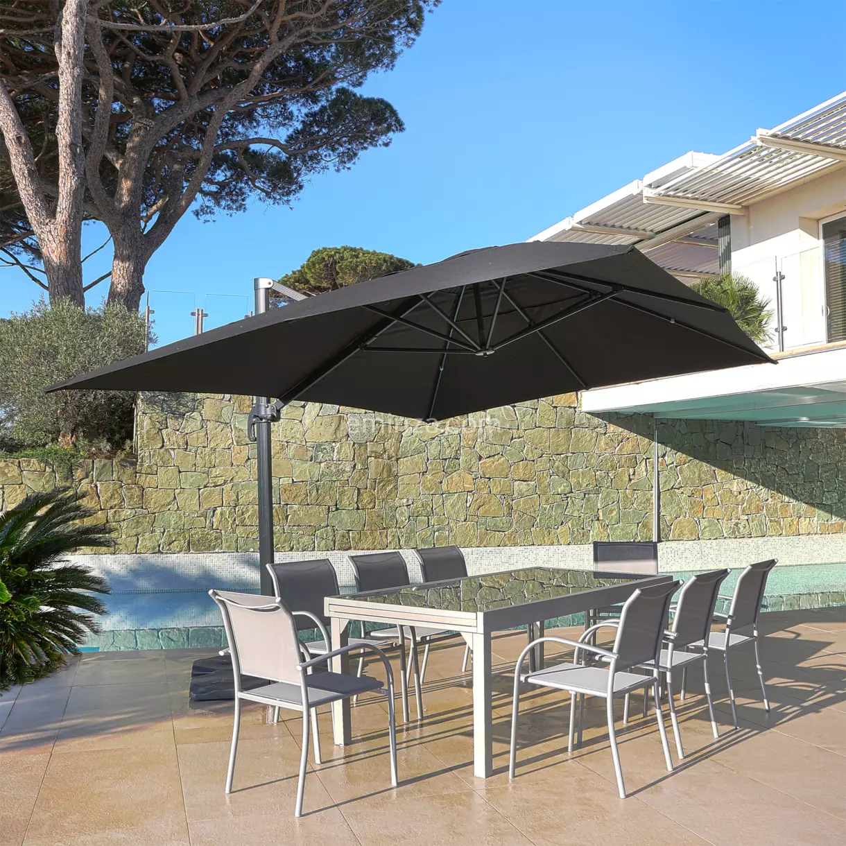 Zweefparasol Bahia -vierkant- 3x3m -antraciet grijs 1