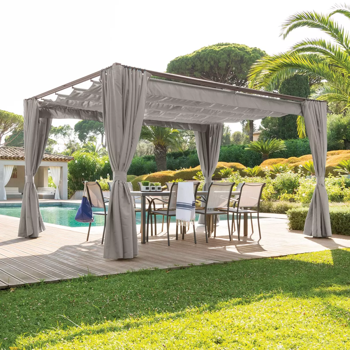 Lot de 4 rideaux de tonnelle Palmeira (3 x 4 m) - Noisette 1