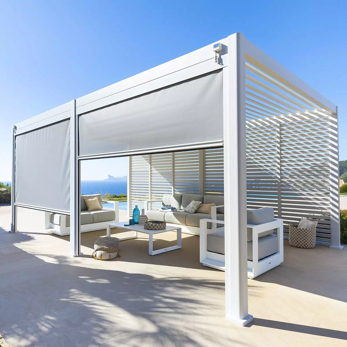 Store pour pergola Evora GM (6 x 3,6 m) - Bianco/Grigio 1