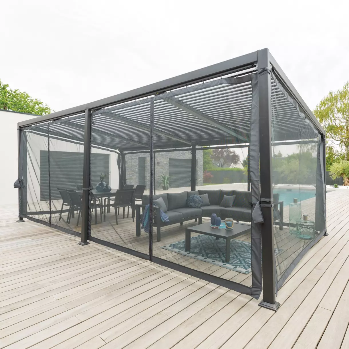 Lot de 8 moustiquaires pour tonnelle Avila (7,2 x 3 m) - Gris 1