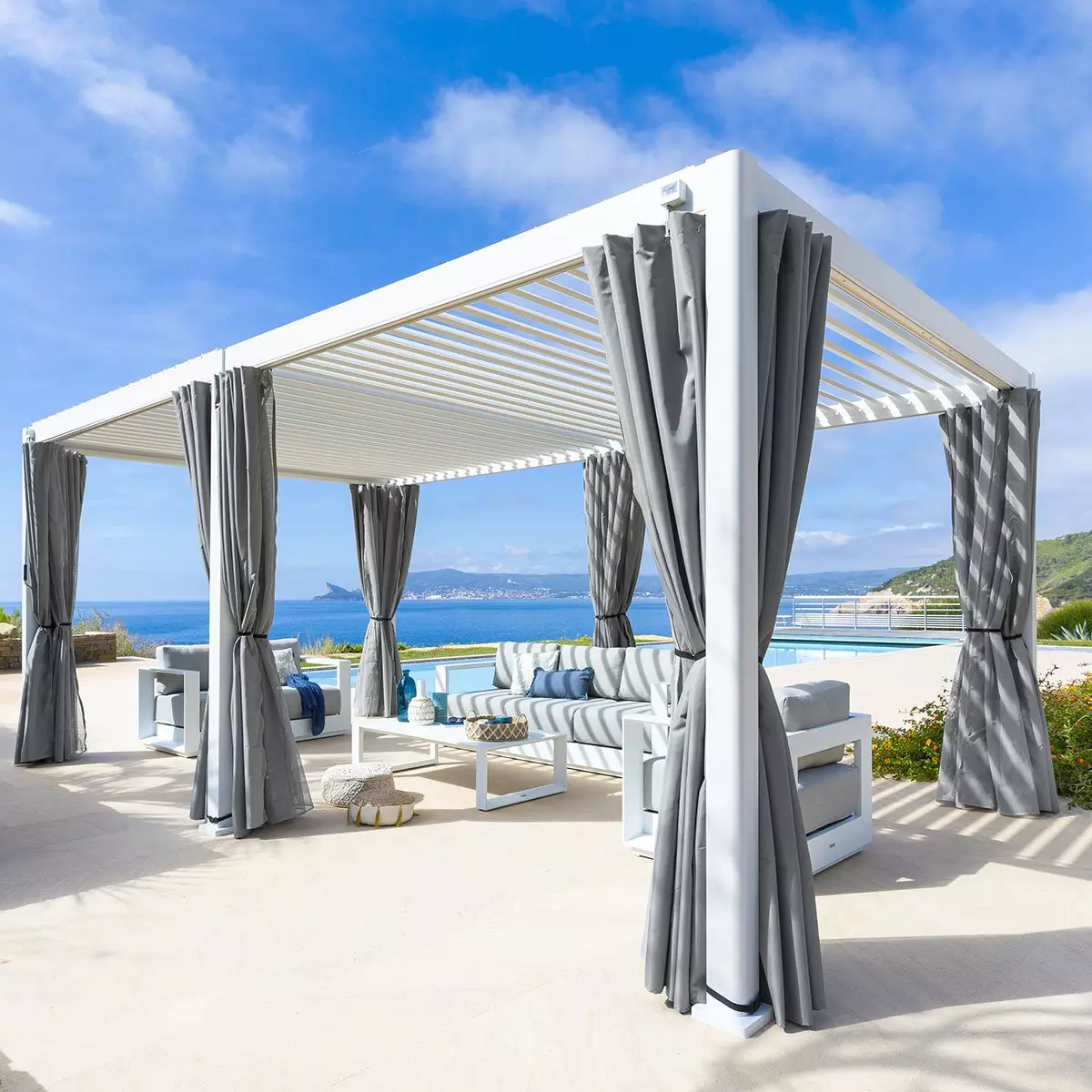 Lot de 6 rideaux et rails pour pergola Evora (6 x 3,6 m) - Gris clair 1