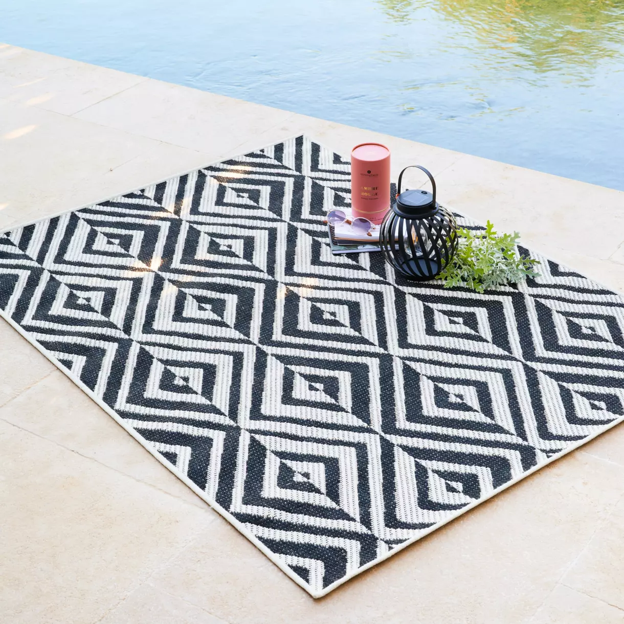 Tapis d'extérieur (120 x 160 cm) Losange Noir 1