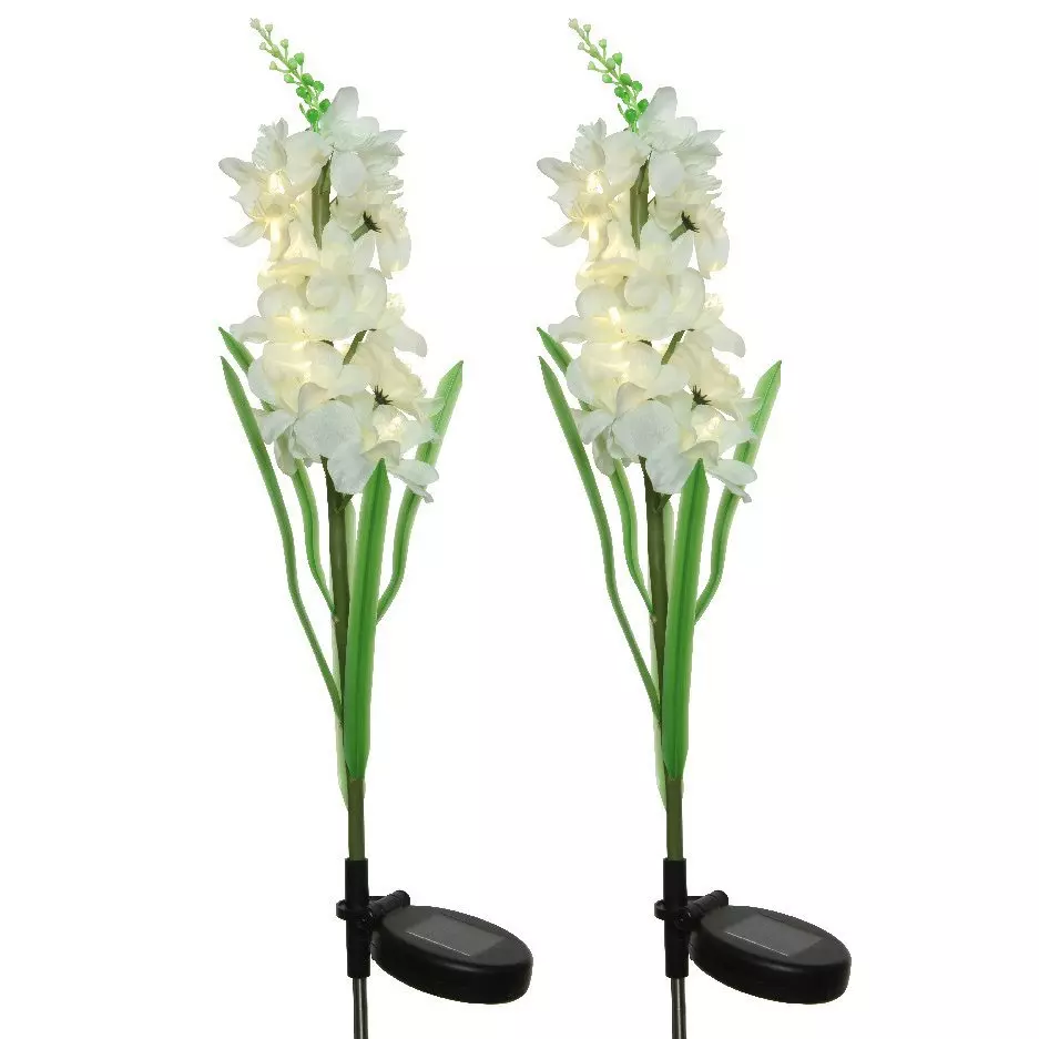Lot de 2 piques de jardin solaires LED Glaïeul - Blanc chaud 1