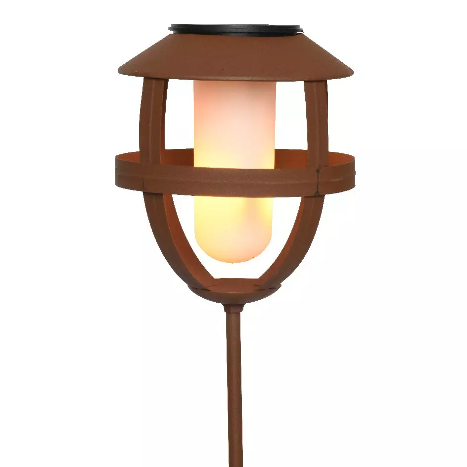 Borne de jardin à LED solaire Effet flamme - Rouille 1