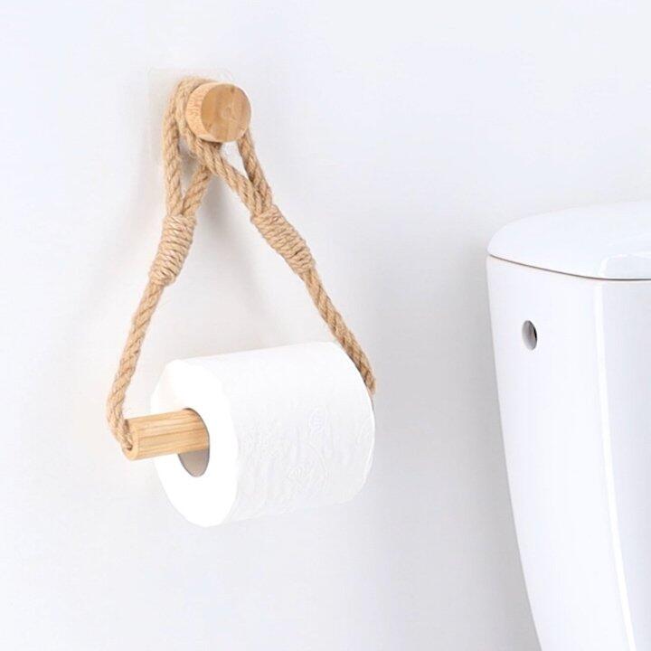 Dérouleur de papier toilette adhésif bambou et corde Easy Chic Naturel 1