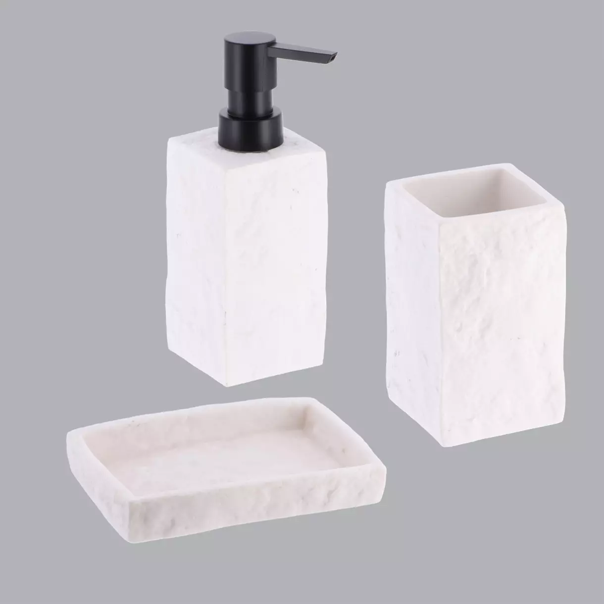 Juego de accesorios de baño  Efecto piedra Blanco 1