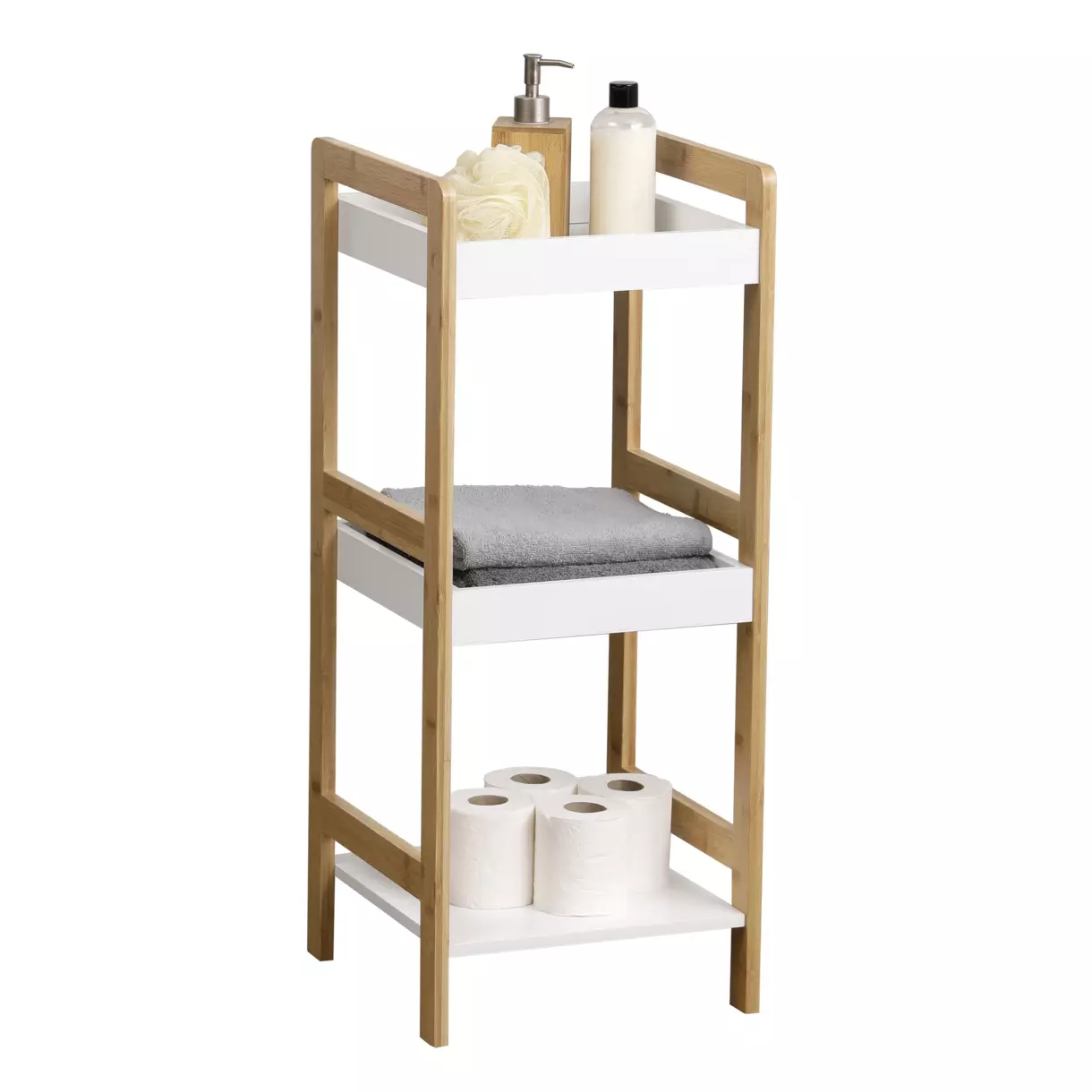 Mueble 3 estantes Bambú Blanco 1