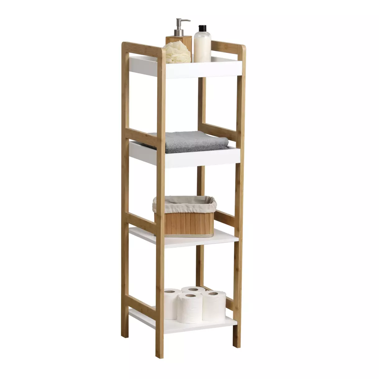 Meuble 4 étagères Bambou Blanc 1