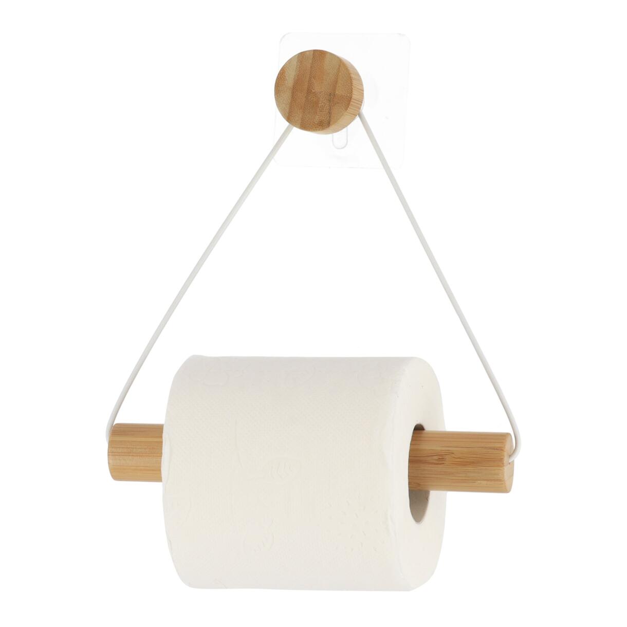 Dispensador de papel higiénico adhesivo metal y bambú Easy Chic Blanco 1