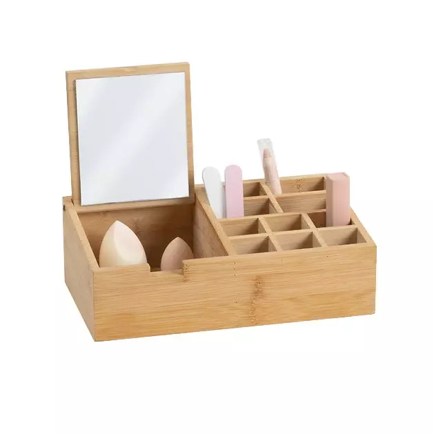 Organizer 10-Fächer mit Spiegel Bambus Naturfarben 1