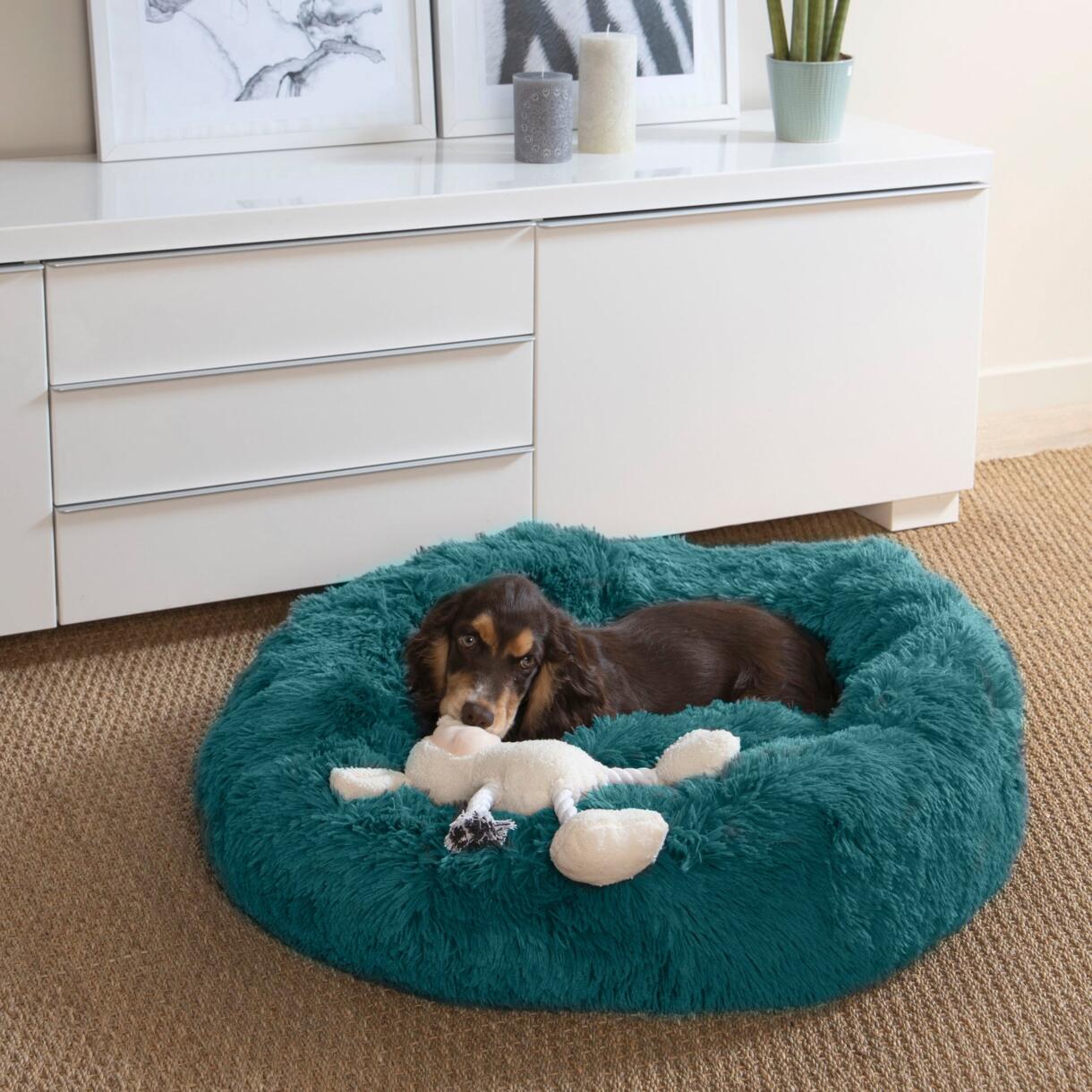 Cuscino rotondo morbido per gatto e cane  Fluffy D75 cm  Smeraldo 1