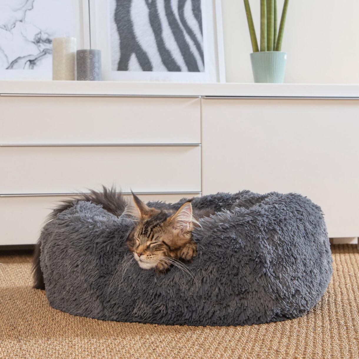Cuscino rotondo morbido per gatto e cane  Fluffy D55 cm Antracite 1