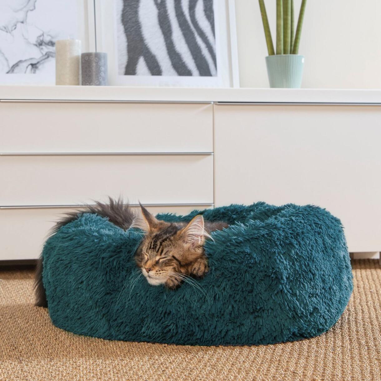 Cuscino rotondo morbido per gatto e cane  Fluffy D55 cm  Smeraldo 1