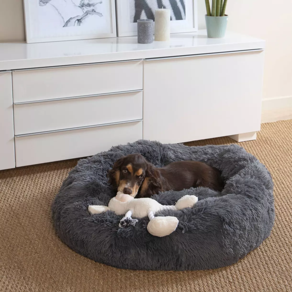 Coussin rond apaisant pour chat et chien Fluffy D75 cm Anthracite 1