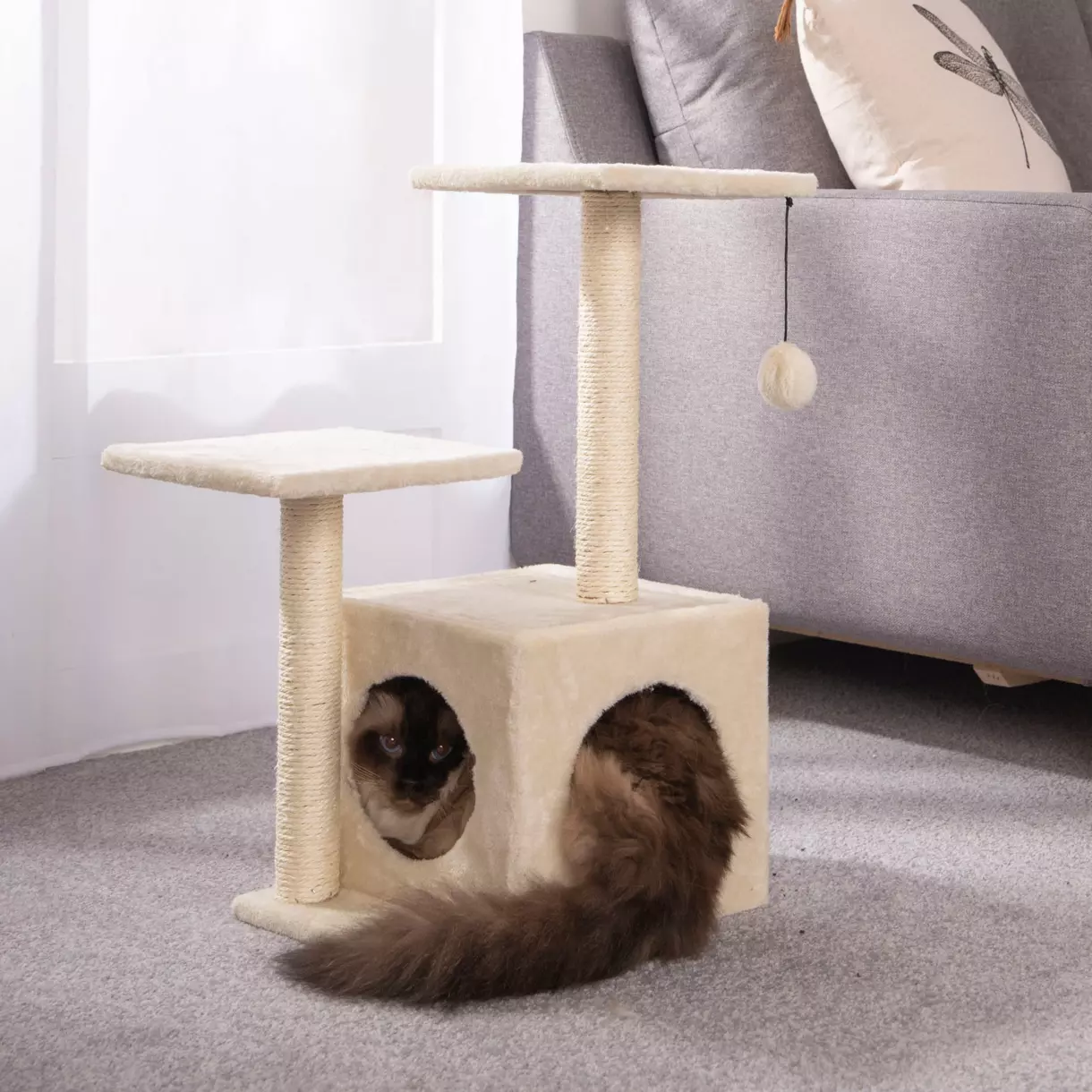 Árbol para gatos con juguete y nicho Crudo	 1
