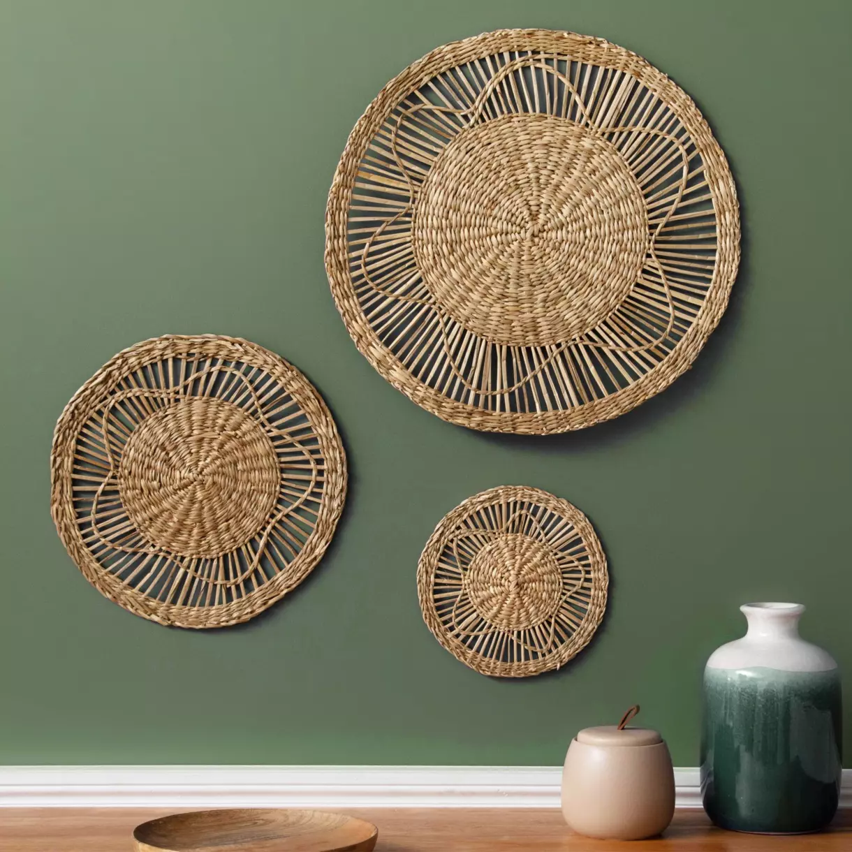 Lote de 3 decoraciones de pared en caña Seagrass Beige 1