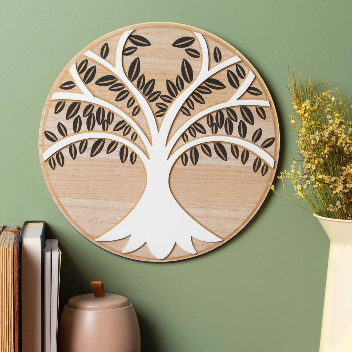 Wandbord van hout Levensboom Wit 1