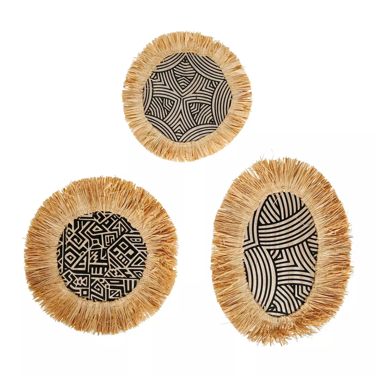 Set van 3 raffia muurdecoraties (H32 cm) Nairobi Zwart