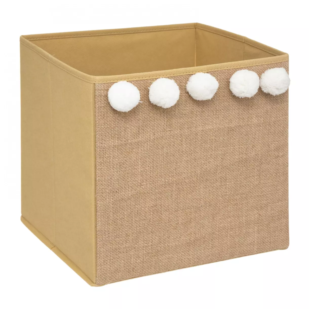 Cesta de almacenamiento de yute 5 pompones Marrón natural 1