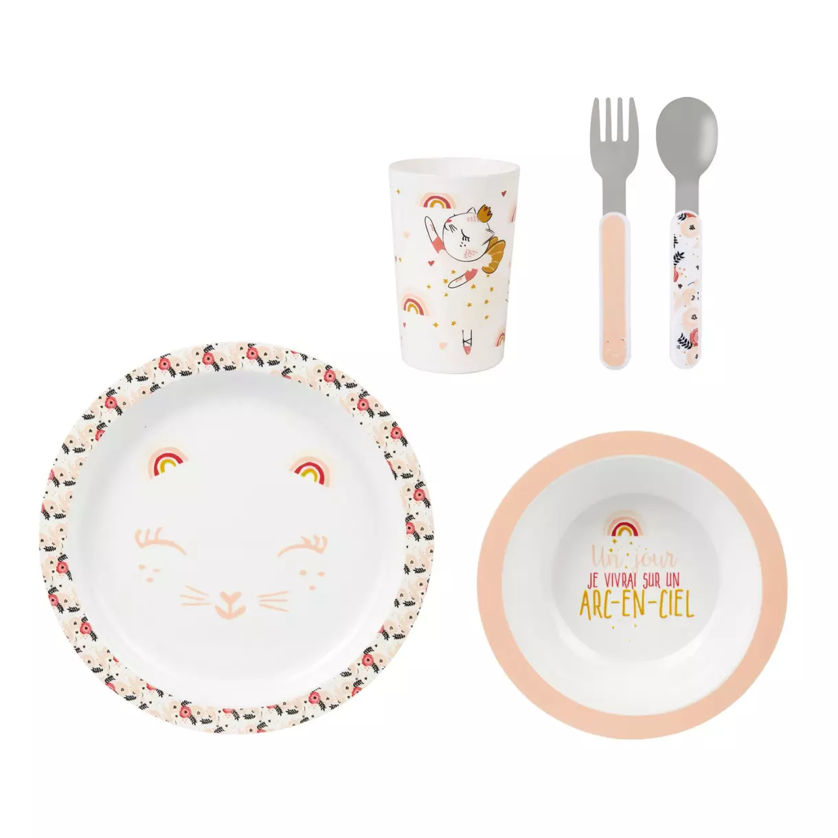 Coffret repas 5 pièces Chat Rose 1